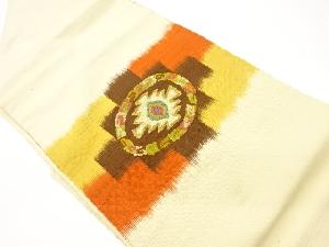 手織り紬横段に抽象模様織出し名古屋帯